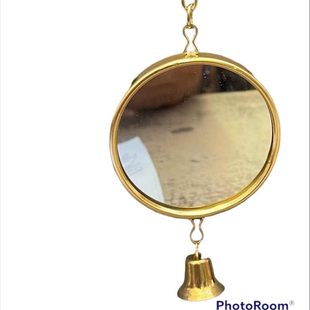 Vo-Toys Small Bird or Chicken Metal Sided Hanging 2" Mirror 6" Toy Birds Bell